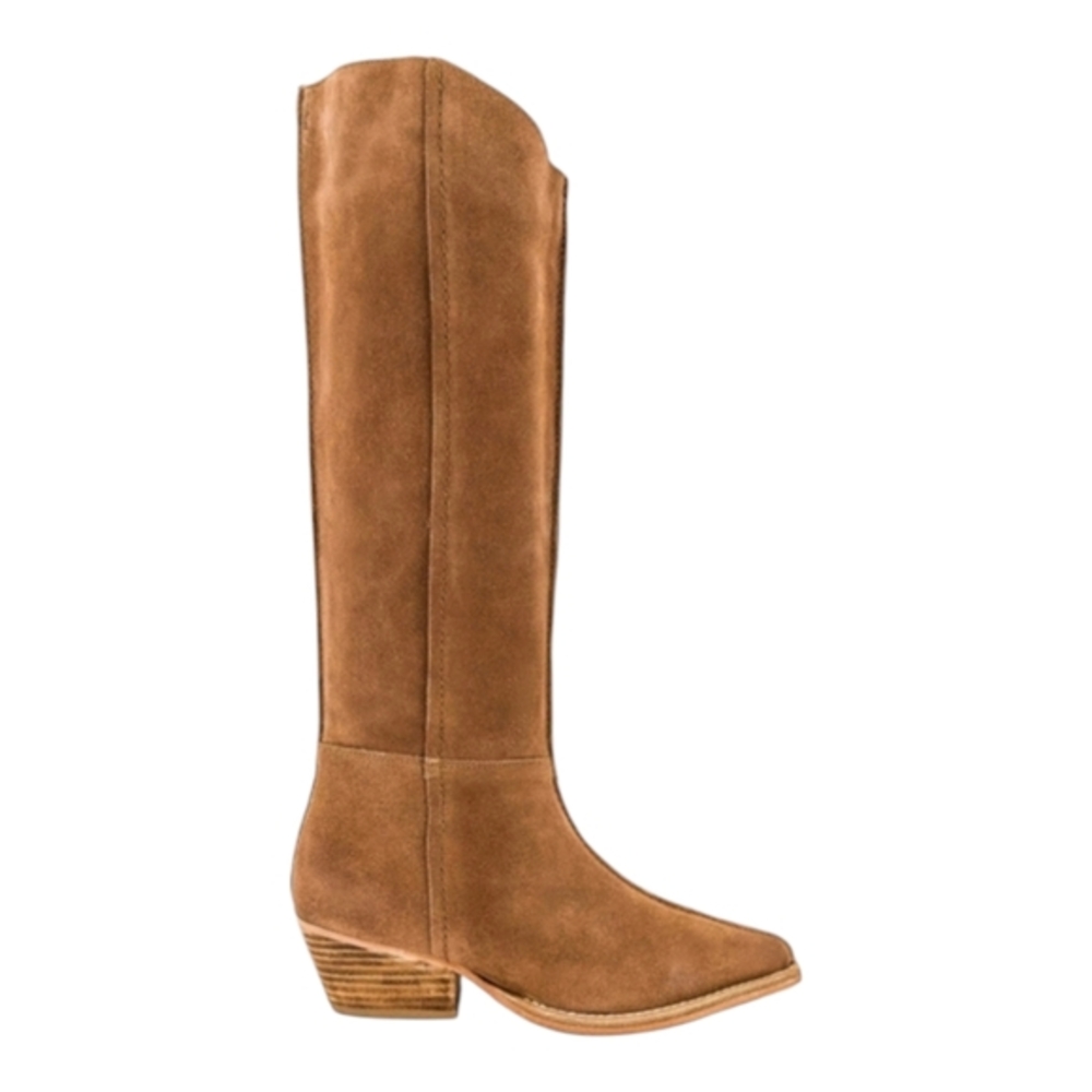 Free People Sway Low Slouch Boots Tan pointed Toe Stacked Heel Size 36.5 6 41 US - Picture 5 of 13